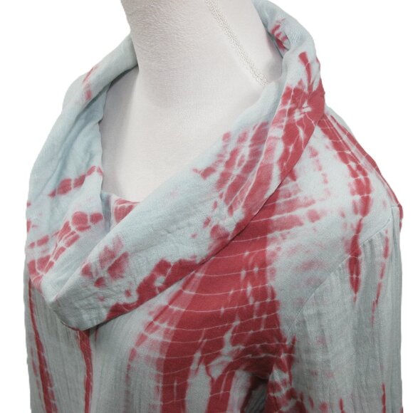 Soft Surroundings Blue/Pink Tie Dye Cowl Neck 100% Cotton Top Size Small - Picture 2 of 6